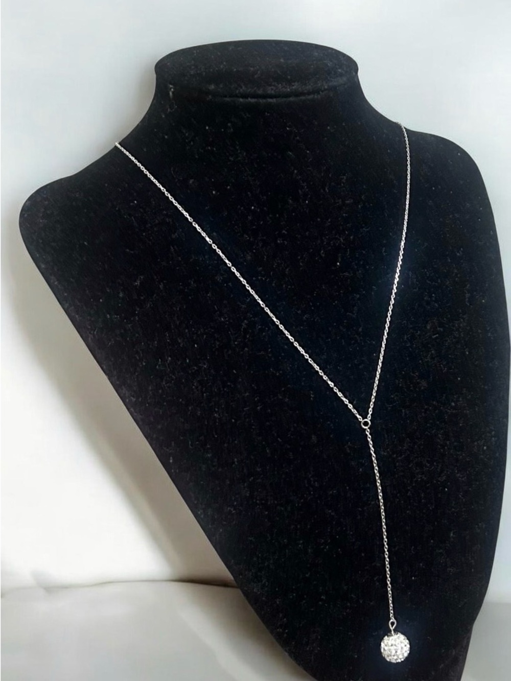925 Sterling Silver Drop Lariat Necklace with Crystal Pendant - Women's Jewelry